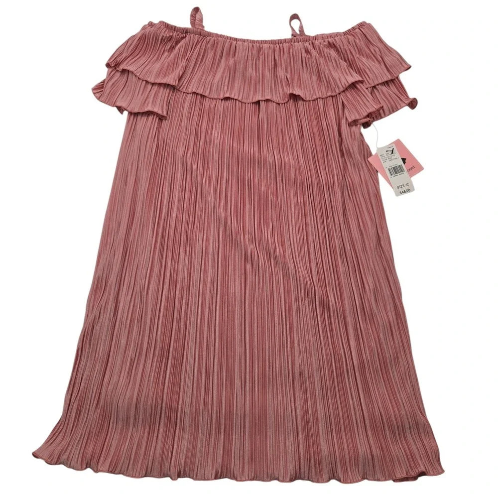 Amys Closet Girls Rose Pink Pleated Off Shoulder Ruffle Dress‎ Size 12 NWT Party